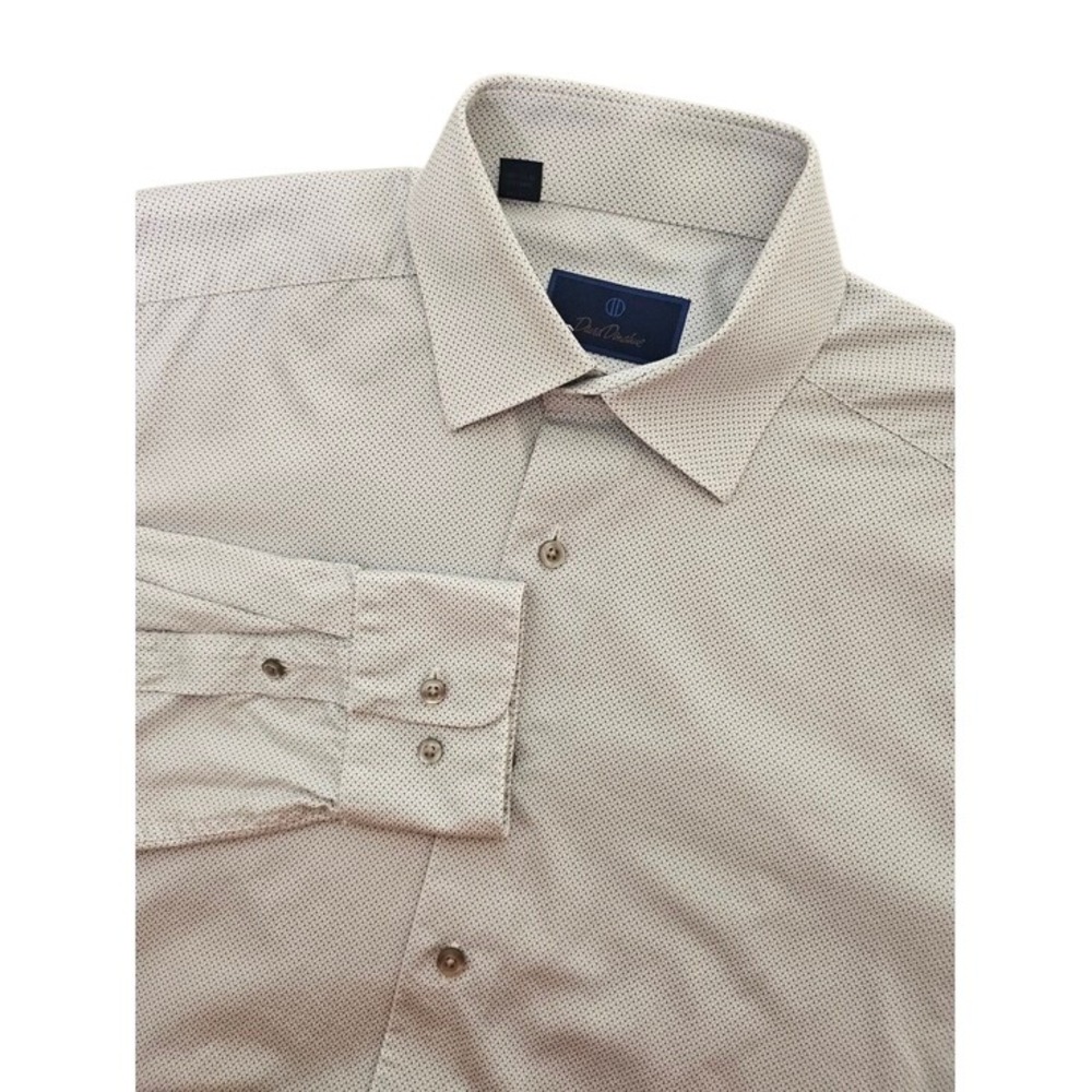 David Donahue Dress Shirt Mens 15.5 32/33 White Blue Slim Micro Print Office ~